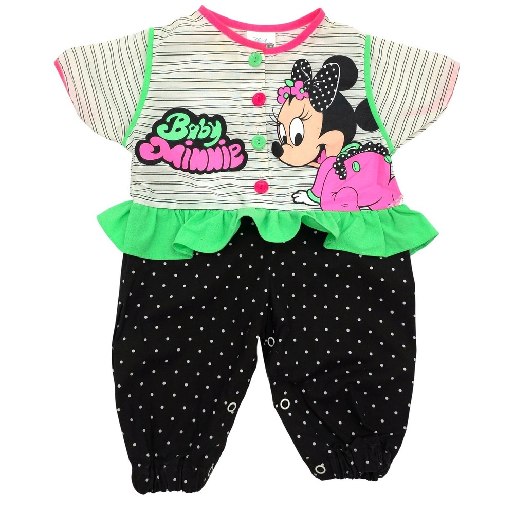 Vintage Disney Babies Minnie Mouse Romper 1984 Polka Dot Ruffle 0-6 Months